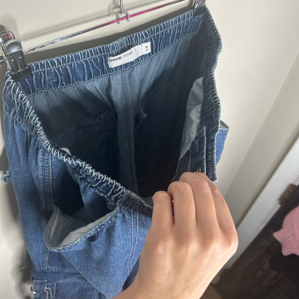 Garage Denim Cargo Pocket Elastic Waistband Pant in Light Indigo Blue sz Medium - Picture 11 of 12